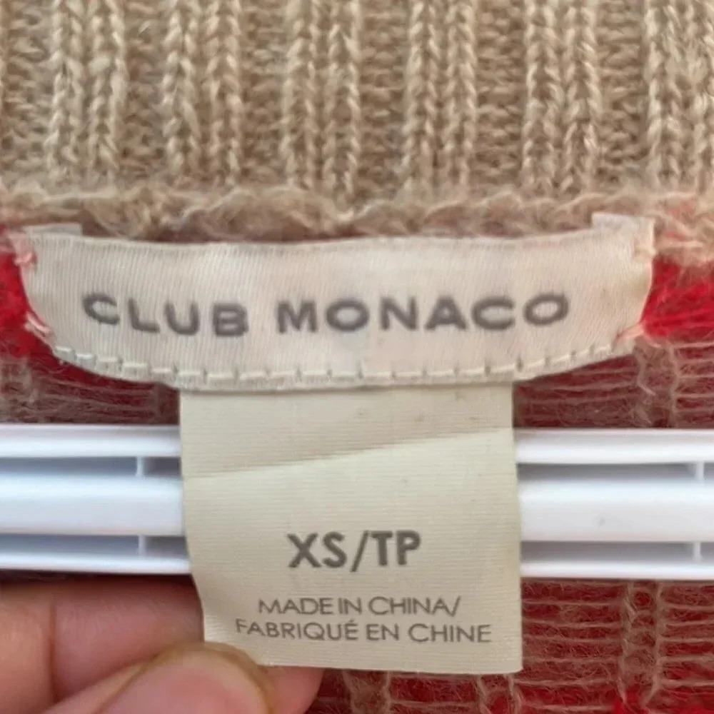 Club Monaco Women Mohair Zebra Stripe  Tan Red Pullover Crew Neck Sweater Sz:XS - Picture 5 of 12